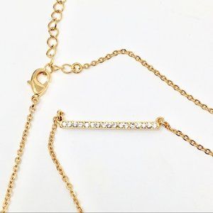 New Crystal Straight Bar Pendant Necklace Gold Tone